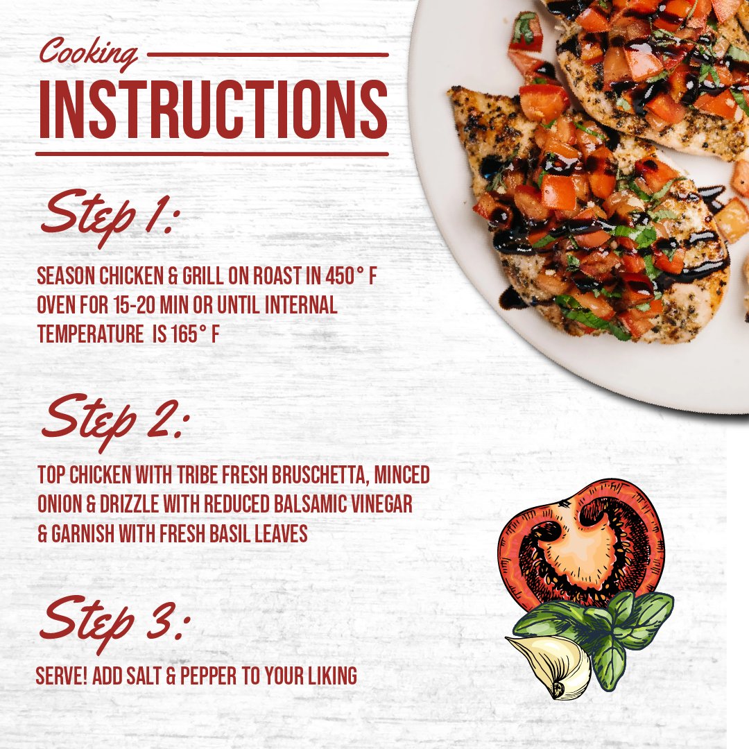 🍅 Tribe Recipes 🍅  This Roast Chicken with our Fresh Tomato Bruschetta is sure to be a crowd-pleaser for any gathering!  #Tribe #Bruschetta #DinnerIdeas #EasyRecipes