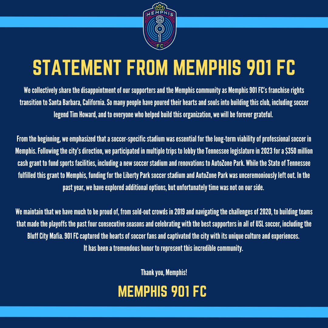Statement regarding the transfer of Memphis 901 FC.