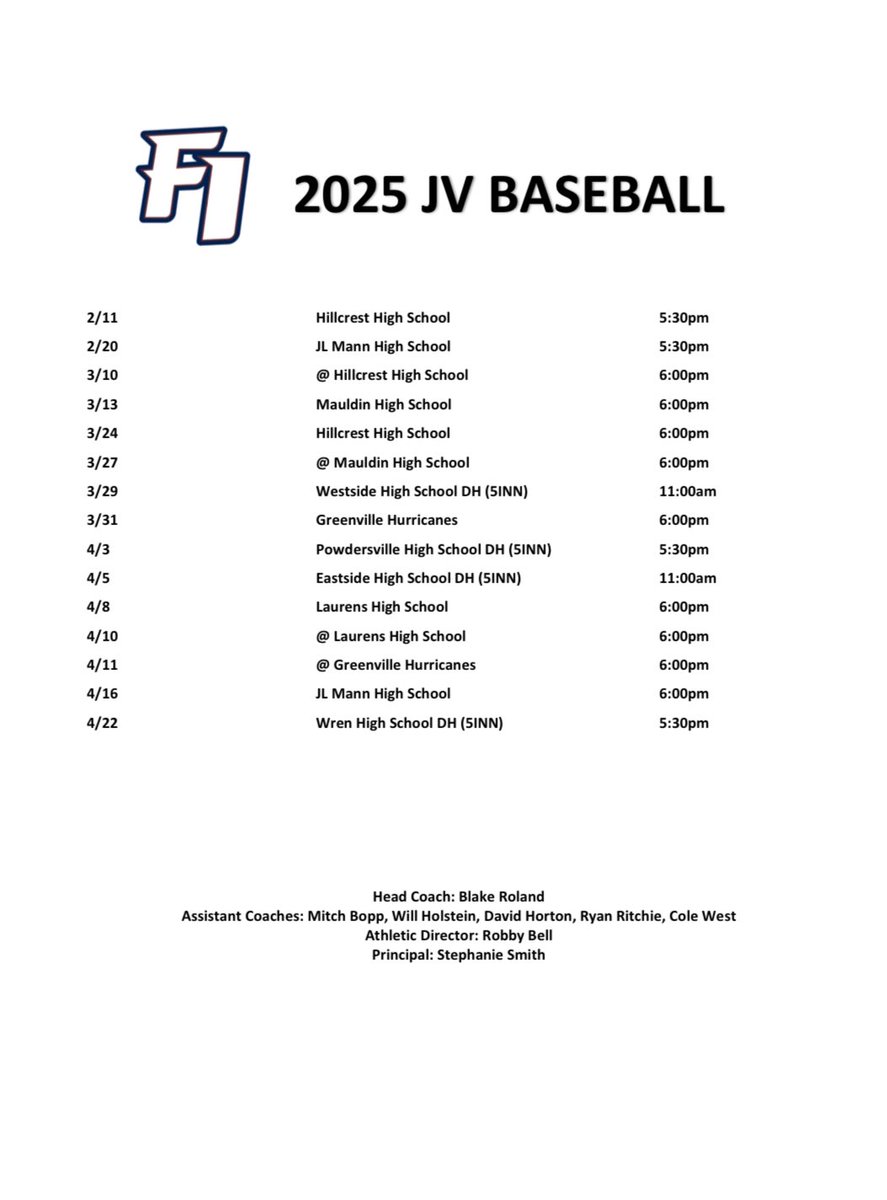 FuryBasebll's tweet photo. Baseball season is right around the corner! Here’s your 2025 Fountain Inn Baseball schedule! #FindAWay https://t.co/SdxIS72alo