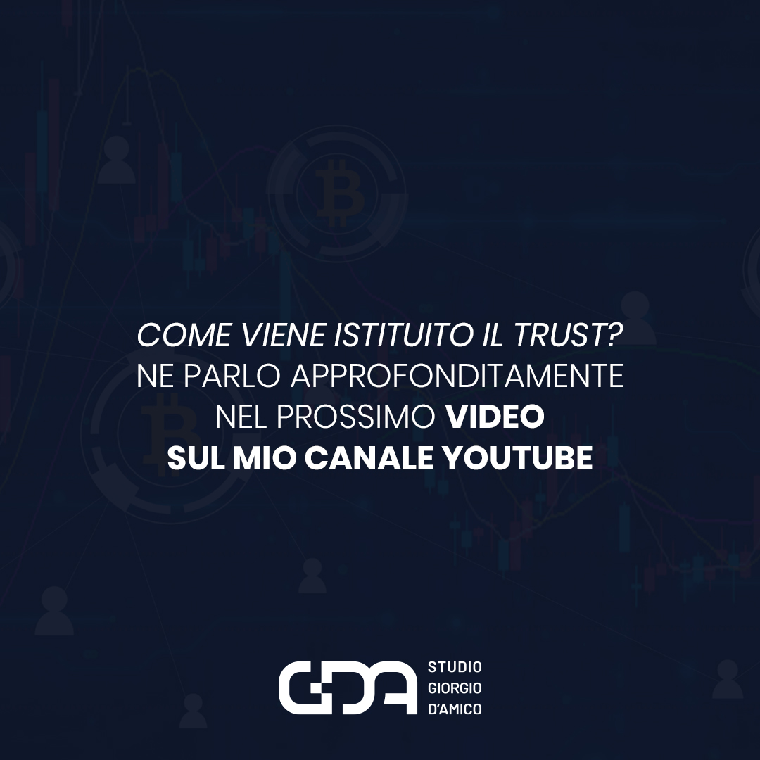 🔴📹 Nell’ultimo video pubblicato sul mio canale YouTube ho parlato di cos’è un TRUST e di come puoi utilizzarlo nella pianificazione del tuo patrimonio.

💪🏻 Nel prossimo video approfondirò ancora questo argomento parlando di come viene istituito il trust e di come vengono