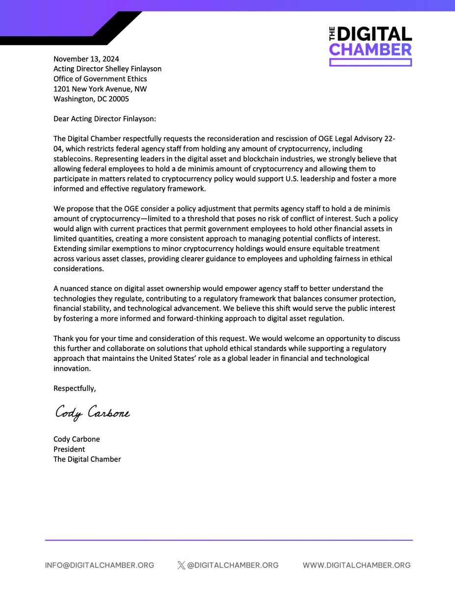 This letter was personal to me. I engage daily with agency staff eager to  learn and interact with this technology but are currently prohibited from  doing so. Today, we urged @OfficeGovEthics to