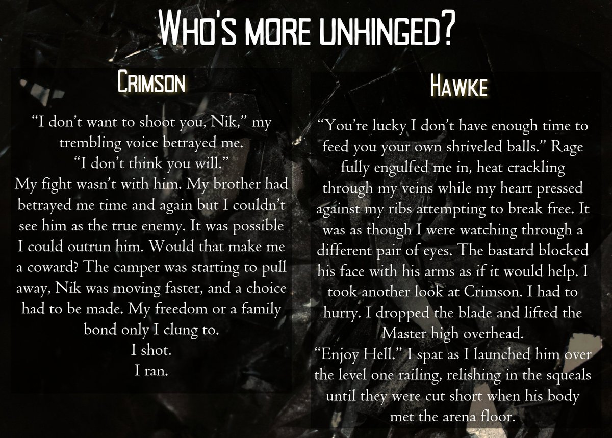 FRAGMENTS 
[Legend X The Passage]
She shot her brother to escape, but he threw the so-called Master to his death- "Enjoy Hell."
Who's more unhinged?
#UnhingedPit #A #Q #DS