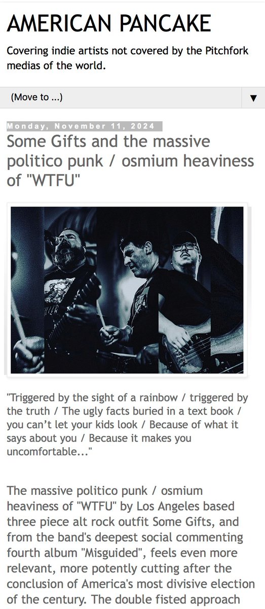"in the purest sense, punk rock has a history of non-conformity, of challenging bigotry and the systemic under the thumb structures of economic inequality, authoritarianism, anti-semitism, fascism and overall police state aesthetics."  americanpancake.com/2024/11/some-g…