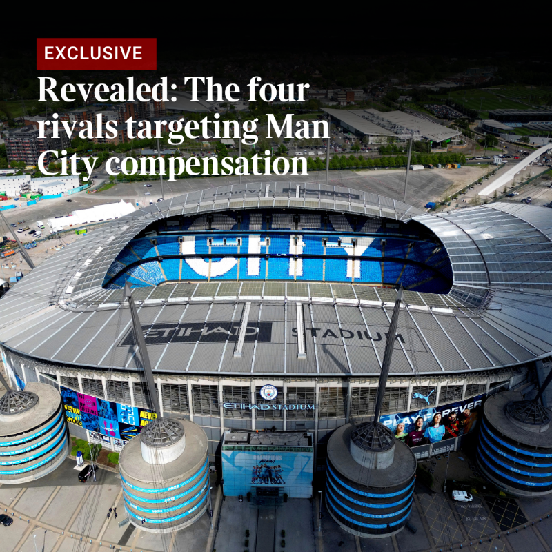 TimesSport's tweet photo. 🚨 Four of #ManCity's main rivals - Man Utd, Liverpool, Arsenal &amp; Tottenham - have lodged legal notices reserving the right to seek compensation if the club are found guilty of serious charges among the 115 alleged breaches of Premier League financial rules

✍️ @martynziegler