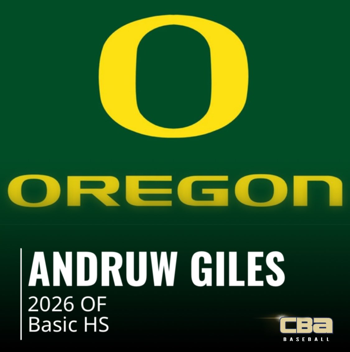 Congratulations Andruw Giles | 2026 OF Basic HS | committed to Oregon 

#weareCBA | #TheStandard