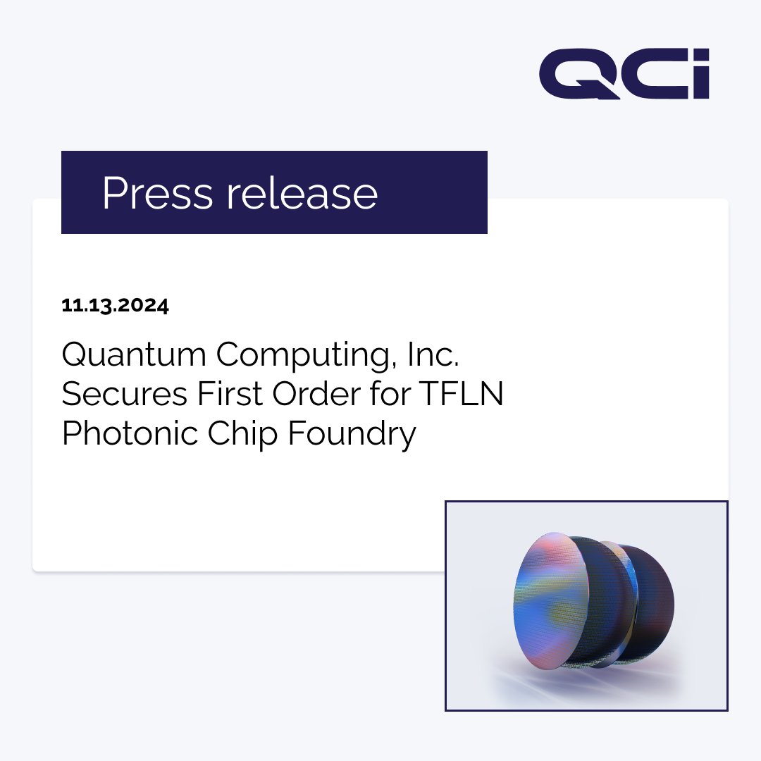 Today, QCi announced that it has secured its first order for its thin film lithium niobate (TFLN) photonic chip foundry.

Read the full press release🔗: bit.ly/3YOgBKr
To learn more about the QCi Foundry 👉: bit.ly/3Bpt1Av

#pressrelease #QCiFoundry #TFLN