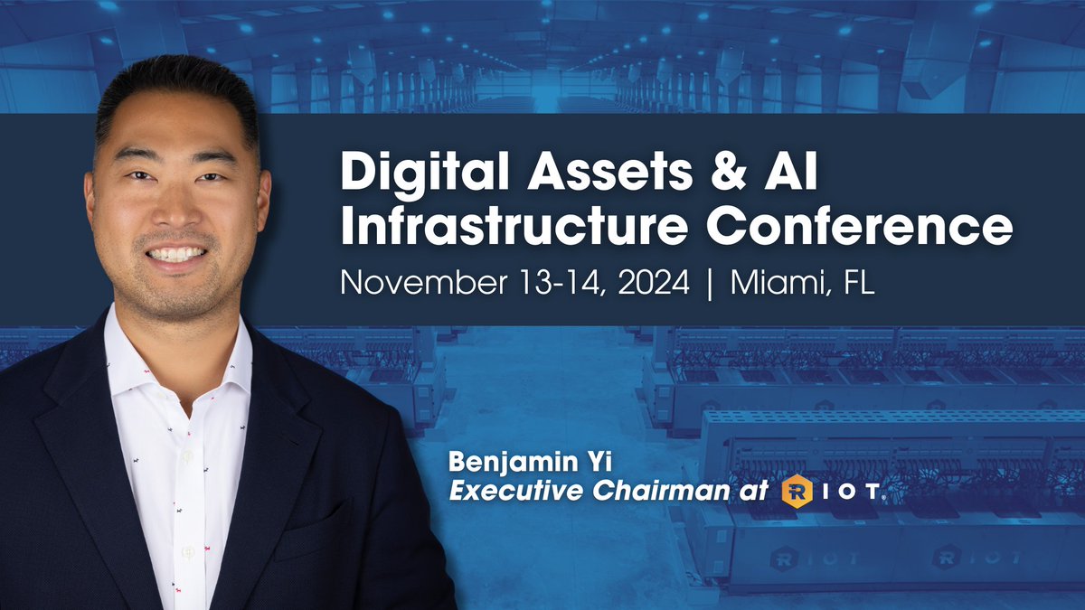 RiotPlatforms's tweet image. Catch Riot’s Executive Chairman, @BenjaminYi21M, live at the #CantorCrypto Digital Assets Conference in Miami today and tomorrow to explore the immense scale and transformative impact of #BitcoinMining.
