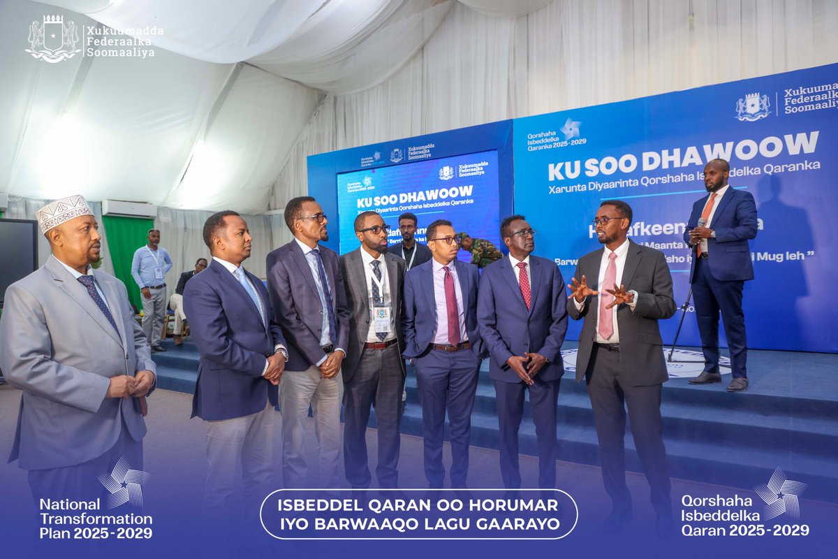 MoPIED_Somalia's tweet photo. Today, the second Deputy Prime Minister, H.E. Abdisalam Abdi Ali, alongside key ministers, attended the preliminary presentation of Somalia's National Transformation Plan (NTP) for the next five years. https://t.co/56IhxaaXoD