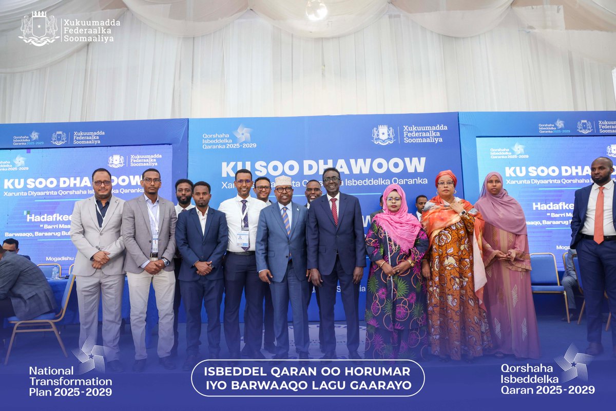 MoPIED_Somalia's tweet photo. Today, the second Deputy Prime Minister, H.E. Abdisalam Abdi Ali, alongside key ministers, attended the preliminary presentation of Somalia's National Transformation Plan (NTP) for the next five years. https://t.co/56IhxaaXoD