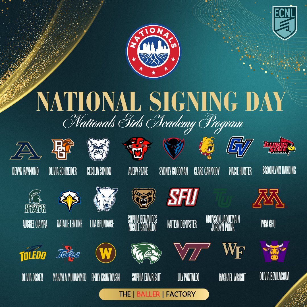 Nationals Girls Academy (@nationalsga) on Twitter photo It is National Signing Day for our <a href="/ECNLgirls/">ECNL Girls</a> 2025 Class (so far!), as we celebrate an incredible 24 young women who are making it official by signing their commitment letters today.
Years of hard work, determination, and buying into the process have led to today's celebration, It is National Signing Day for our <a href="/ECNLgirls/">ECNL Girls</a> 2025 Class (so far!), as we celebrate an incredible 24 young women who are making it official by signing their commitment letters today.
Years of hard work, determination, and buying into the process have led to today's celebration,