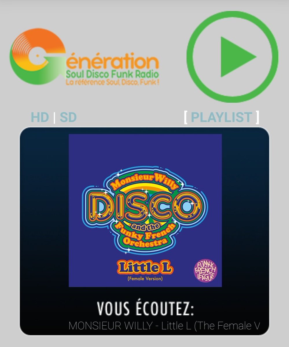 GĂNĂRATION SOUL DISCO FUNK RADIO (@gsouldiscofunk) on Twitter photo #NowPlaying #NewMusicAlert
"MONSIEUR WILLY - Little L (The Female Version)" sur GENERATION SOUL DISCO FUNK!
Ăcouter / Listen : chk.me/syvYT1g
cc <a href="/UncleTex/">tex lacroix</a> #NowPlaying #NewMusicAlert
"MONSIEUR WILLY - Little L (The Female Version)" sur GENERATION SOUL DISCO FUNK!
Ăcouter / Listen : chk.me/syvYT1g
cc <a href="/UncleTex/">tex lacroix</a>