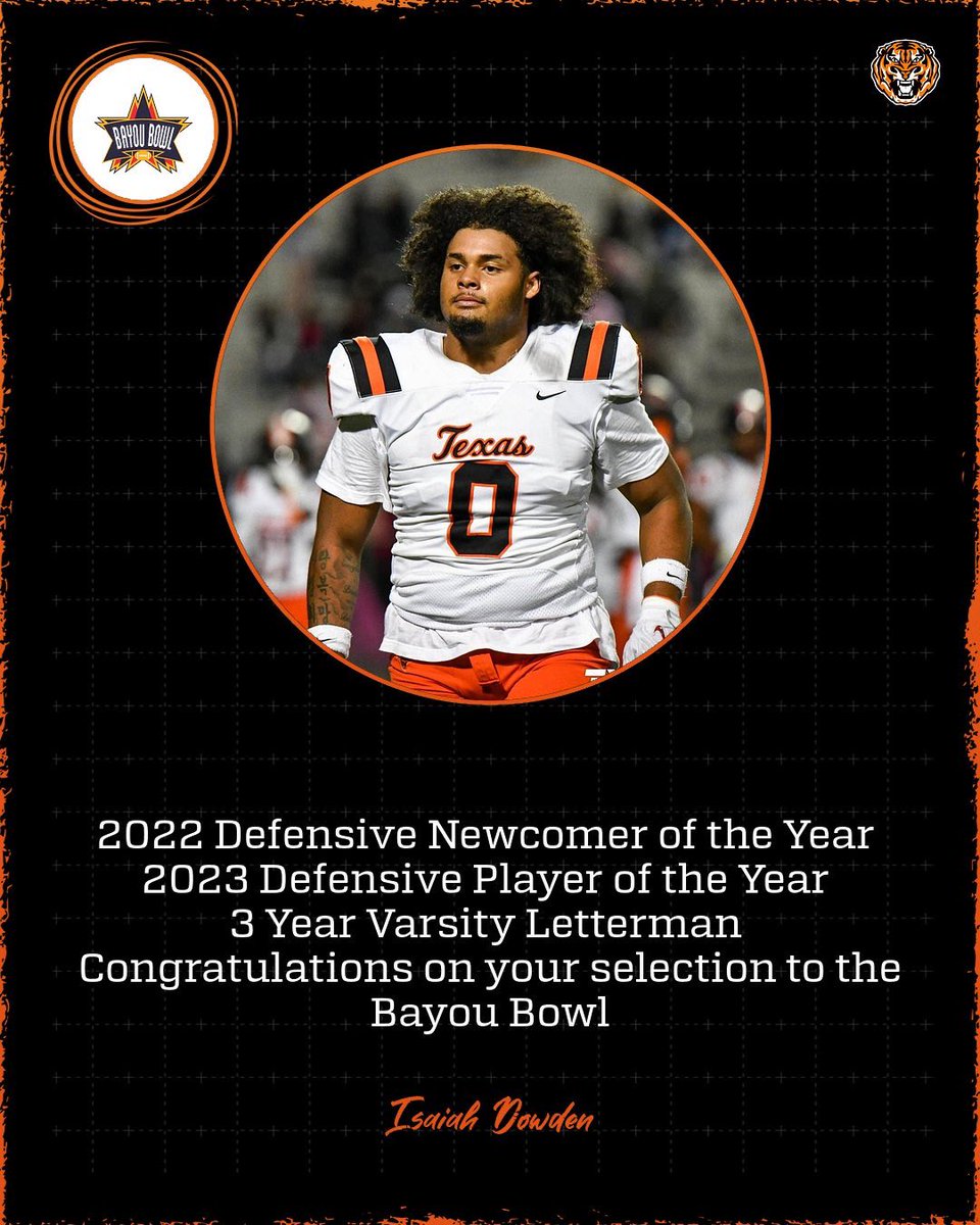 Congrats to Alex Jones and Isaiah Dowden from <a href="/THighFootball/">Texas High Tiger Football 🏈</a> for being selected to represent East Texas in this years <a href="/BayouBowlGHFCA/">Bayou Bowl</a> vs #Houston and the <a href="/ghfcahouston/">GHFCA Houston</a> 🏈🏈<a href="/qbhigh17/">Olin Richard</a> <a href="/Team_Funded/">TeamFunded</a> <a href="/BSN_Football/">BSN SPORTS Football</a> <a href="/TheSignChamp/">Sign Champ</a>