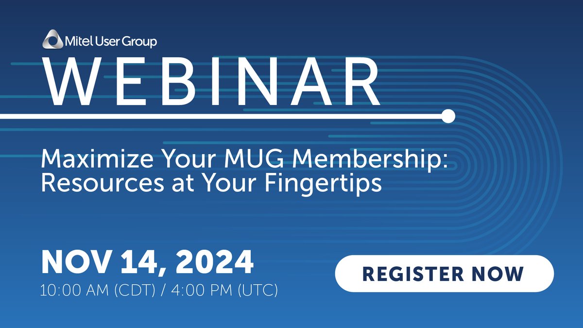 New MUG Members—this one’s for you! Join our virtual event to unlock the full benefits of your membership! Discover exclusive Mitel resources like product demos, training, and networking with over 10,000 peers. Don't miss it! Register: bit.ly/3YA1ILT