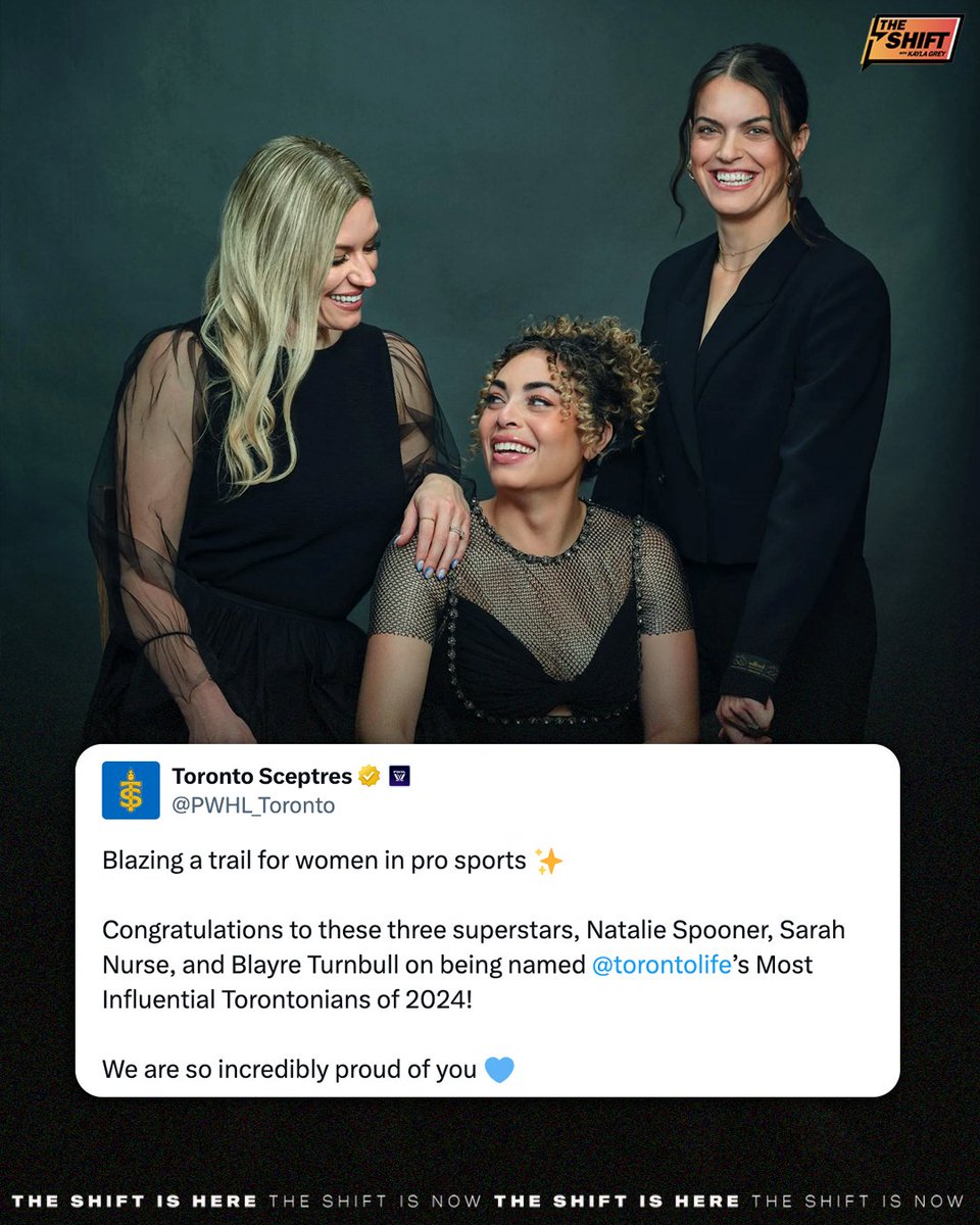 THE SHIFT (@theshift_sports) on Twitter photo Natalie Spooner, Sarah Nurse and Blayre Turnball have been named Toronto Life's Most Influential Torontonians of 2024 for "blazing a trail for women in pro sports."
An honour well deserved 👏 <a href="/natspooner5/">Natalie Spooner</a> <a href="/nursey16/">Sarah Nurse</a> <a href="/katbt617/">Blayre Turnbull</a> Natalie Spooner, Sarah Nurse and Blayre Turnball have been named Toronto Life's Most Influential Torontonians of 2024 for "blazing a trail for women in pro sports."
An honour well deserved 👏 <a href="/natspooner5/">Natalie Spooner</a> <a href="/nursey16/">Sarah Nurse</a> <a href="/katbt617/">Blayre Turnbull</a>