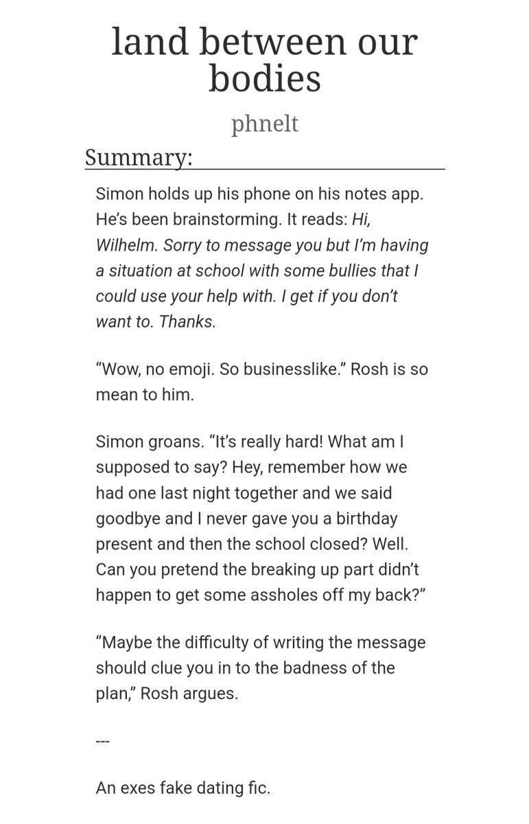 phnelt's tweet photo. I... Wrote a new fic? Wilmon exes to lovers. S3 canon divergence where they don't get back together. But then! Simon asks Wilhelm to pretend that they never broke up 

Aka exes fake dating fic

https://t.co/AY7z23Qz5S https://t.co/CRh8LVs1PF