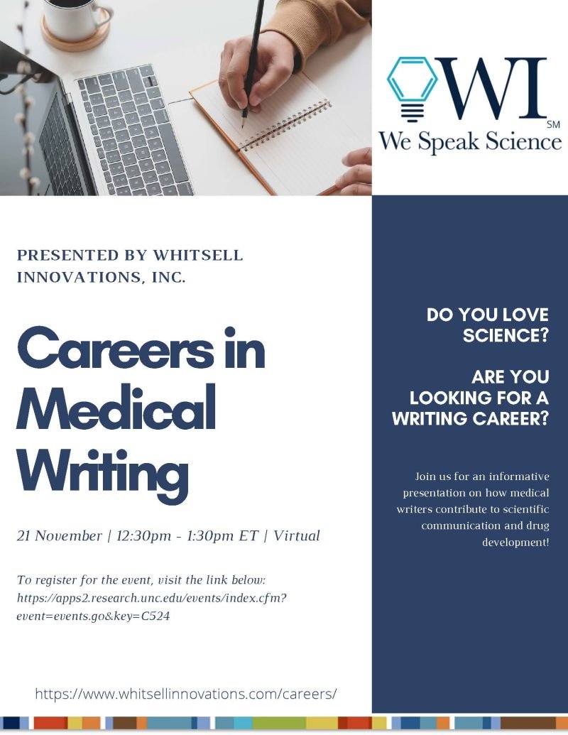 UNCMedRAC's tweet photo. Hello MedRAC Community! This event may be of interest: 
Careers in Medical Writing Information Session with UNC Alumna Dr. Abi Agoglia

When: Thursday November 21st 2024, 12:30 to 1:30pm
Where: Virtual (register for meeting link)

Register at https://t.co/s38wRNee5K https://t.co/NEUeSKT95y