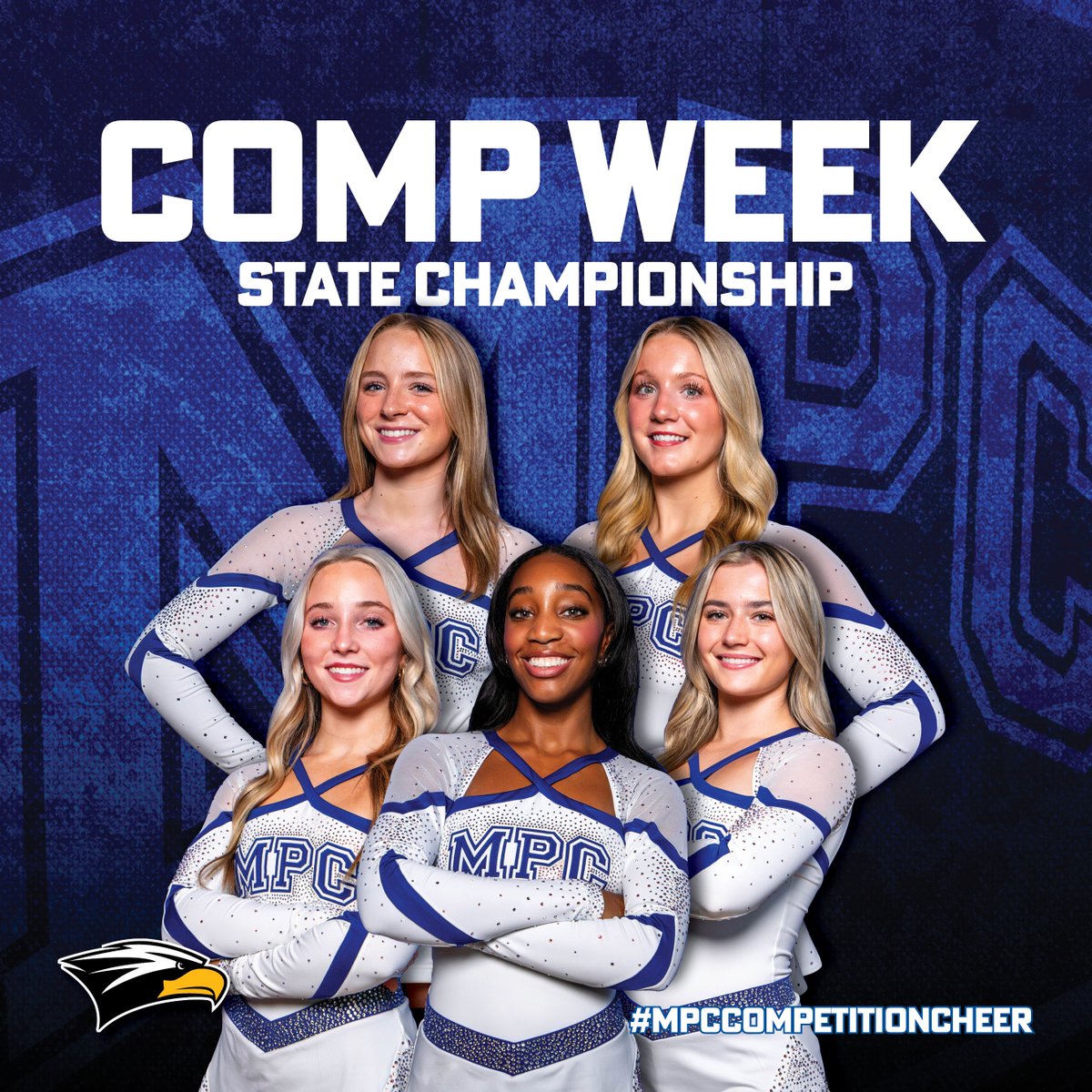 MPCAthletics's tweet photo. It's #CompWeek! Our varsity #MPCCompetitionCheer team is competing for their 13th #GHSA #StateChampionship in a row. On Friday, they will compete at the Macon Centreplex, with their session time starting at 3:00 p.m. Let's go Lady Eagles! #FunToWatch https://t.co/bhiGER3LsW