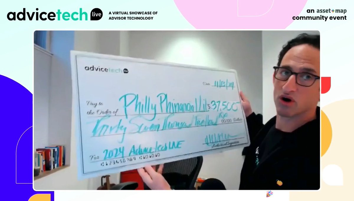 AssetMapLLC's tweet photo. 🎉🎉🎉
$37,500 raised for our 2024 #AdviceTechLIVE benefactor, Philly Phinancial Week!!!
Thank you to everyone who participated in this year's event, including attendees, panelists, and sponsors.
We hope you enjoyed it!
🎉🎉🎉 https://t.co/OX7IwyujQg