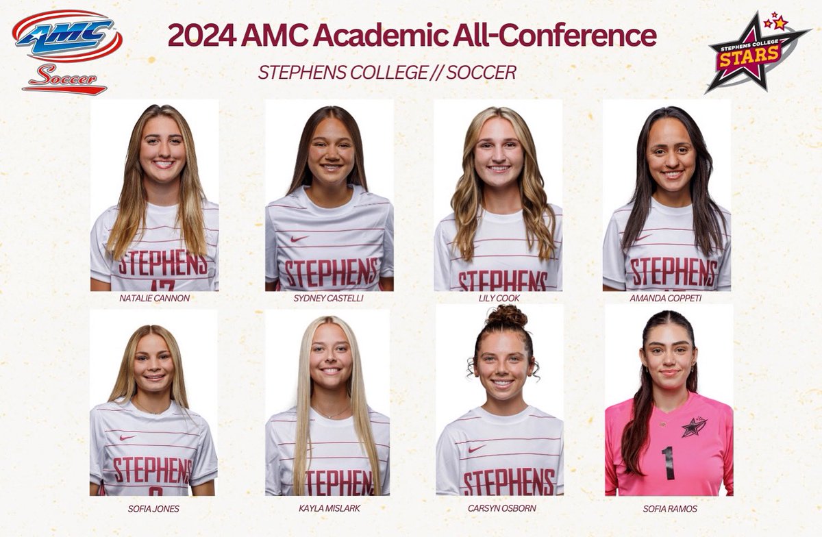 As the block ends, we want to say congrats to the student-athletes who have received AMC Academic All-Conference honors on Stars Soccer! 📚🤩

#StarsAthletics #StarsSoccer #amcwsoc