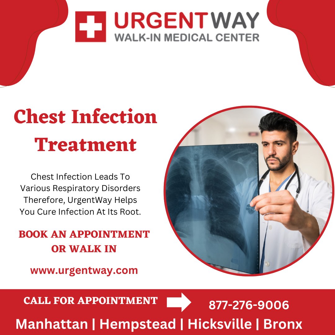 urgentwayNYC's tweet photo. Chest Infection Treatment
Chest Infection Leads To Various Respiratory Disorders Therefore, UrgentWay Helps You Cure Infection At Its Root.
BOOK AN APPOINTMENT OR WALK IN
https://t.co/hg5i16GJJu
#chestinfection #treatment #bronchitis #flu #lungsinfection #migraine #urgentway https://t.co/gC2jZUtcg5
