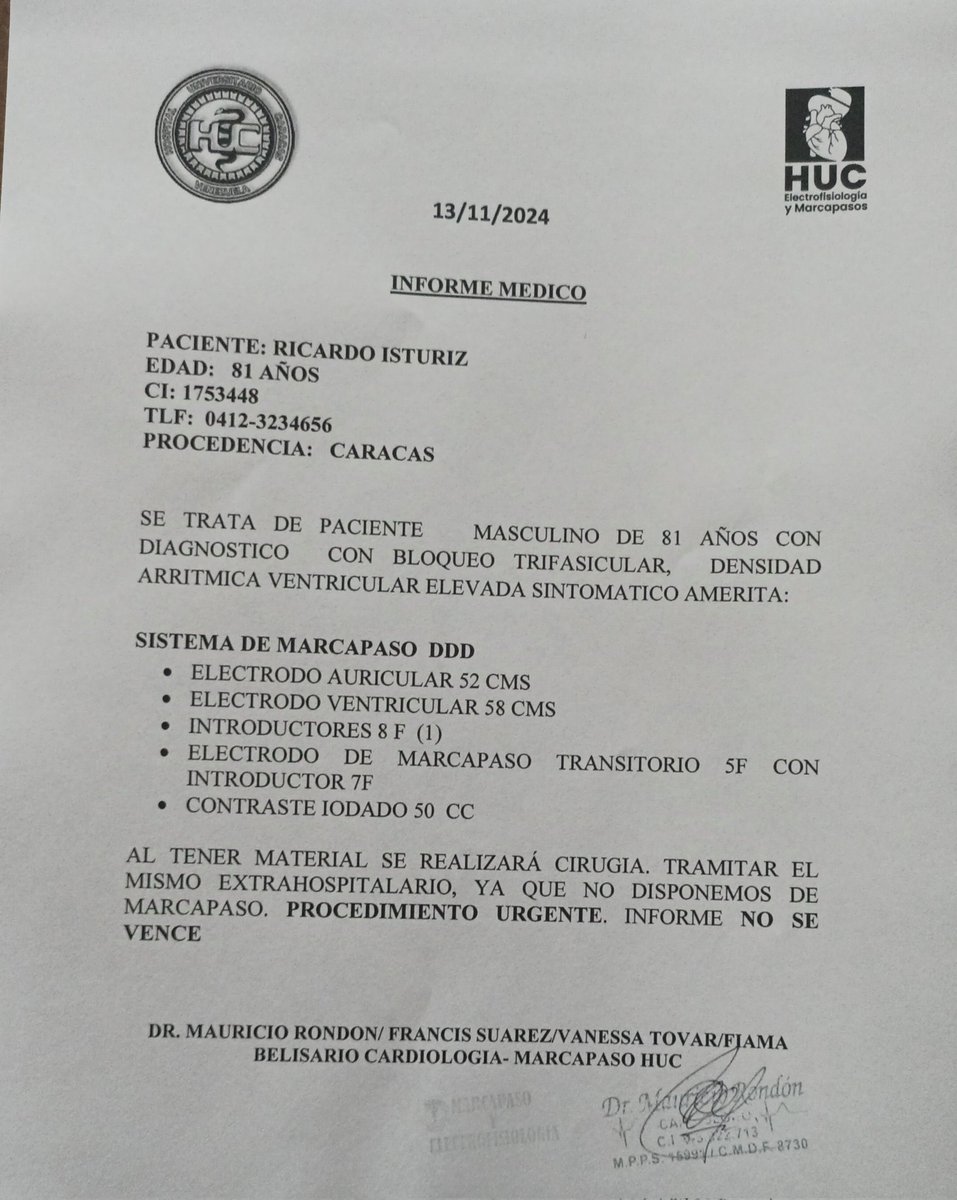 noraysturiz's tweet image. Mi padre,Ricardo Isturiz,tiene una condición en su corazoncito que requiere un marcapasos con carácter de urgencia, cuyo valor es de 3.670$, y no cuento con los recursos económicos, es por lo que acudo a ustedes por esta vía para solicitar apoyo económico.
