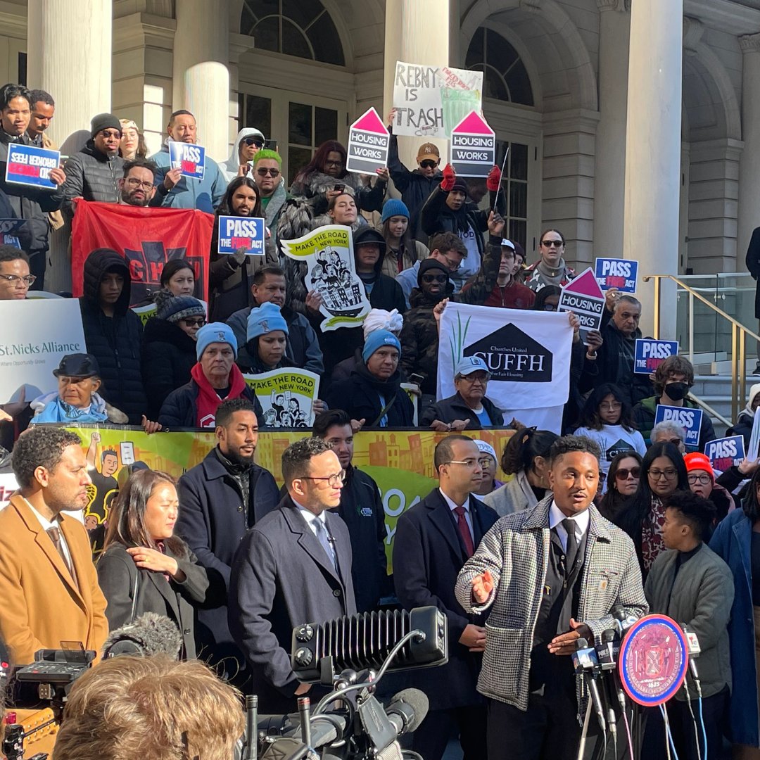 BUJ_NYC's tweet photo. The #FAREAct passed! Brooklyn A was delighted to join @CMChiOsse and the bill's many supporters at City Hall today ahead of the successful Council vote. The bill requires whoever hires the broker to pay the fee and will help countless New Yorkers on the apartment hunt. https://t.co/CGRUyiRMyn