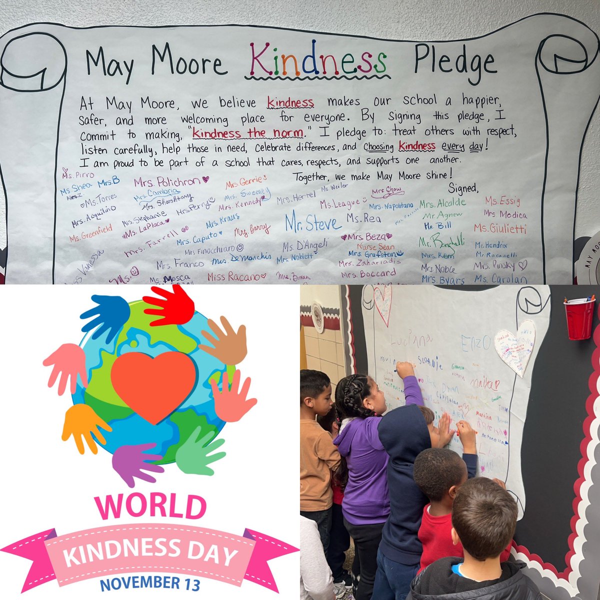 Today we put an extra emphasis on kindness by celebrating World Kindness Day at May Moore!! In a world where you can be anything, be kind! #dpsdny #theplacetobemoore 🌎 ❤️ <a href="/TamAlcalde/">Tammy Alcalde</a> <a href="/MissEssig/">Ms. Essig</a>