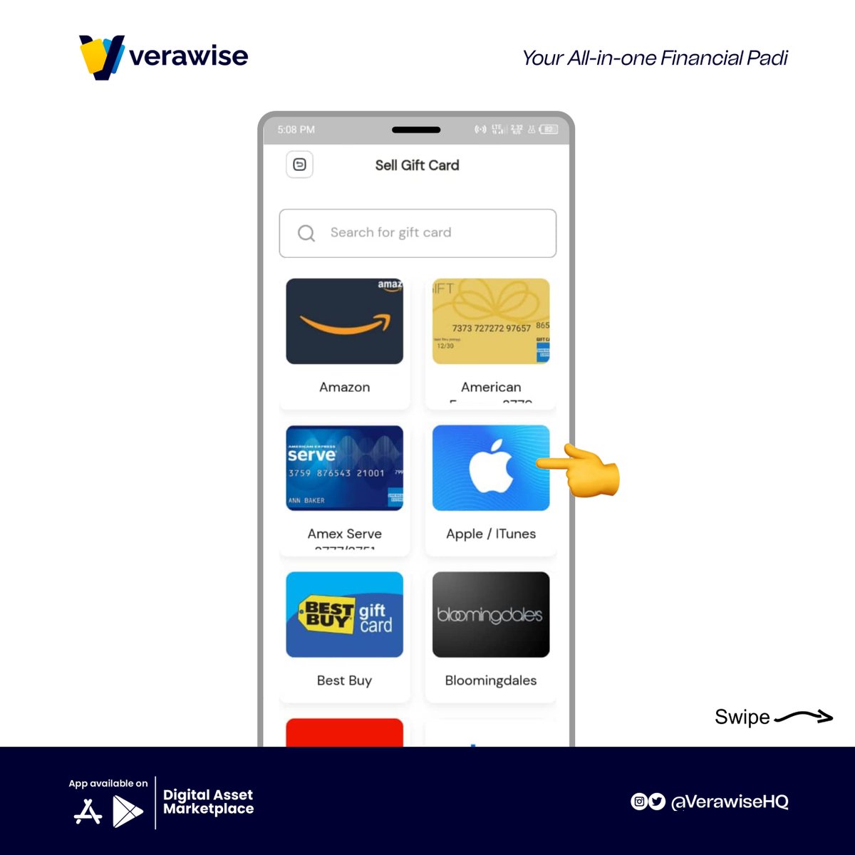 VerawiseHQ's tweet photo. Unused gift cards lying around? Trade them on #verawise for quick cash. 🔄 Swipe for easy steps.

#giftcards #giftcardtrading #giftcardtrader #giftcardtradingapp #fastcash #giftcardexchangeinnigeria #giftcarddeals #giftcarddeal #giftcarddealer #giftcardtonaira #giftcardtocash https://t.co/L3lMOeLFbG