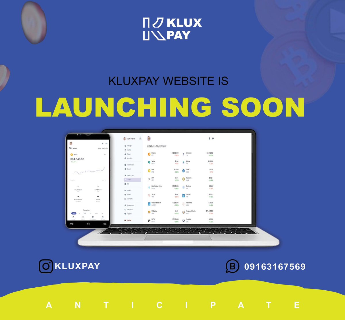 kluxpay's tweet photo. @kluxpay is a crypto trading platform where you can buy your cryptocurrency at cheaper and friendly price 

#bitcoin #cryptocurrency #cryptoworld #donaldtrump #CryptoCommunity #bitcoins 
#kluxpay #elonmusk https://t.co/o64CfB70ka
