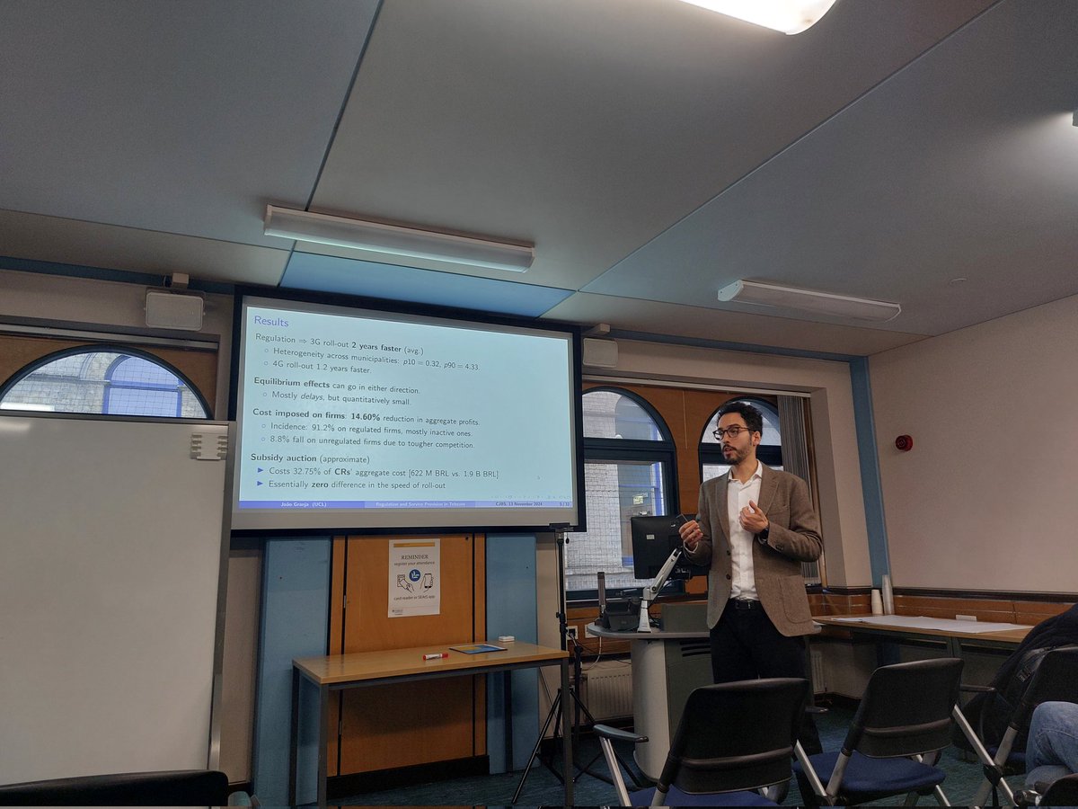 CGenakos's tweet photo. It was great having @JoaoGranja3 from @EconUCL to present his work on #universal #service #regulation and dynamic #oligopoly in mobile #telecoms @CambridgeJBS @Cambridge_Uni https://t.co/4F7nz8HObb