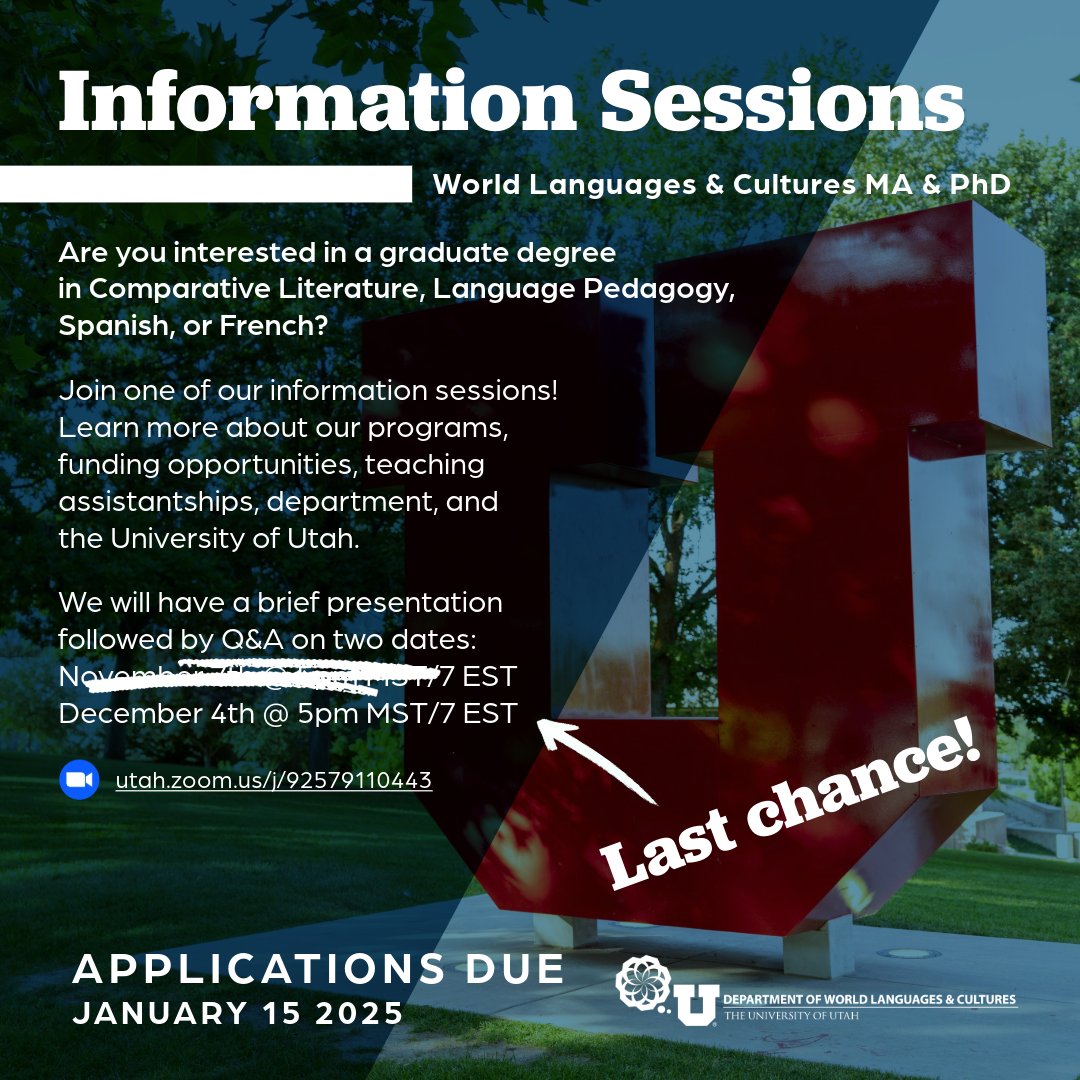 Last call! If you are interested in one of WLC's graduate programs, join an informational Zoom session on Wednesday, December 4th at 5pm MST/7pm EST to hear more about our programs and potential scholarships and other opportunities!