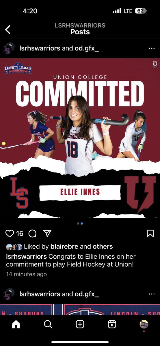 LS_FieldHockey's tweet photo. CONGRATULATIONS to our girl ELLIE INNES on her commitment to play field hockey at Union College next year! #roadtrip @unioncollegefh @Warriors978 @EllieInnes18 https://t.co/aFVyoClEyT