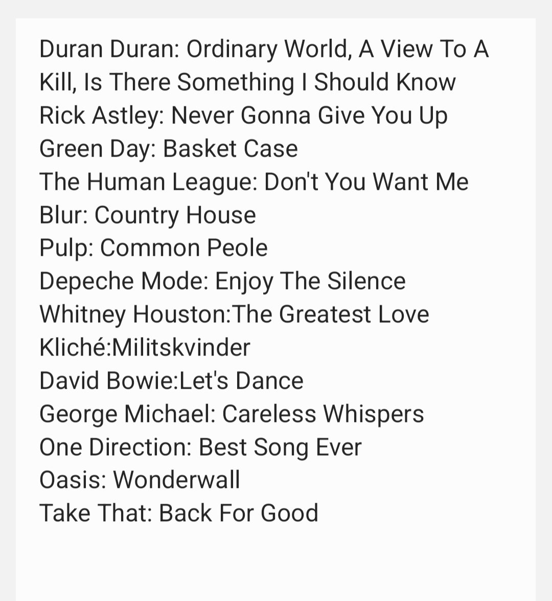 Okay, så vi har haft karaoke fra 16 til 22. Det her er bare de sange, jeg har sunget 😅