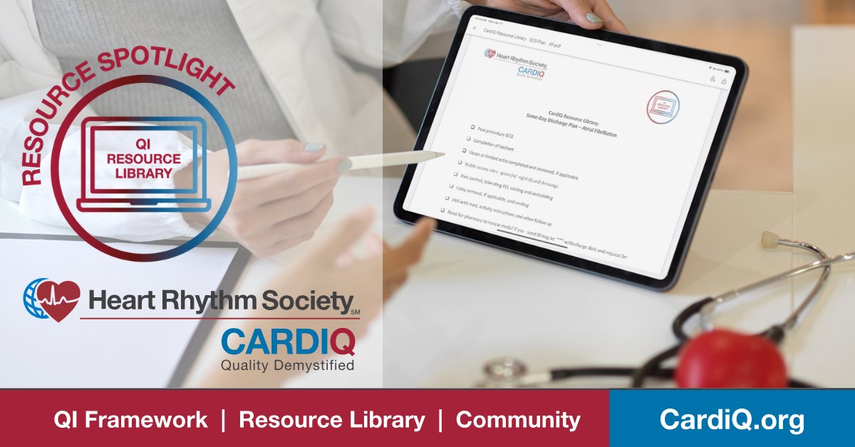 HRSonline's tweet photo. Tap into the #CardiQ Resource Library. Get practical checklists for #Tamponade, EPS/Ablation, & Same-Day Discharge to streamline AFib care at your institution.
Explore these checklists & much more! https://t.co/pZpLIfN7QY
#EPeeps #CardioTwitter #AFibQI #AFibResources #ResourceSpotlight