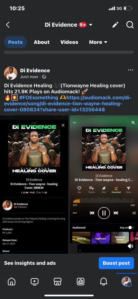 Di_evidence's tweet photo. Di Evidence Healing - (Tionwayne Healing cover) hits 21.9K Plays on Audiomack 🚀 https://t.co/5MmUZKmONB