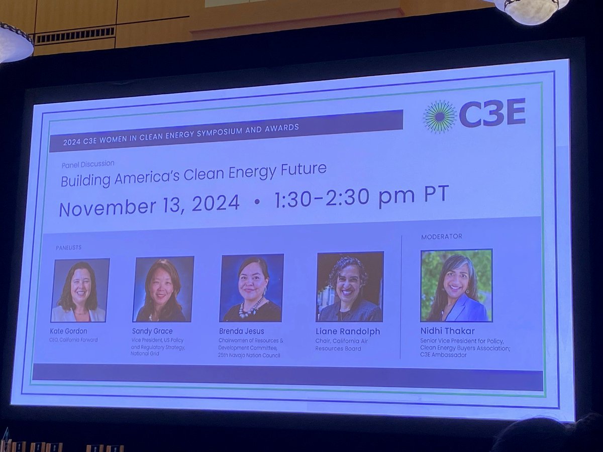 C3E Women in Clean Energy (@c3e_energywomen) on Twitter photo Go to c3e.org/livestream now for a panel on building America's #CleanEnergy future. Moderated by C3E Ambassador <a href="/NidhiJThakar/">Nidhi Thakar</a> <a href="/CleanEnergyBA/">Clean Energy Buyers Association</a> & panelists Liane Randolph of <a href="/AirResources/">CARB</a>, Brenda Jesus of <a href="/NavajoCouncil/">25th Navajo Nation Council</a>, Sandy Grace of <a href="/nationalgrid/">National Grid</a>, & Kate Gordon of <a href="/MoveCAFWD/">California Forward</a> Go to c3e.org/livestream now for a panel on building America's #CleanEnergy future. Moderated by C3E Ambassador <a href="/NidhiJThakar/">Nidhi Thakar</a> <a href="/CleanEnergyBA/">Clean Energy Buyers Association</a> & panelists Liane Randolph of <a href="/AirResources/">CARB</a>, Brenda Jesus of <a href="/NavajoCouncil/">25th Navajo Nation Council</a>, Sandy Grace of <a href="/nationalgrid/">National Grid</a>, & Kate Gordon of <a href="/MoveCAFWD/">California Forward</a>