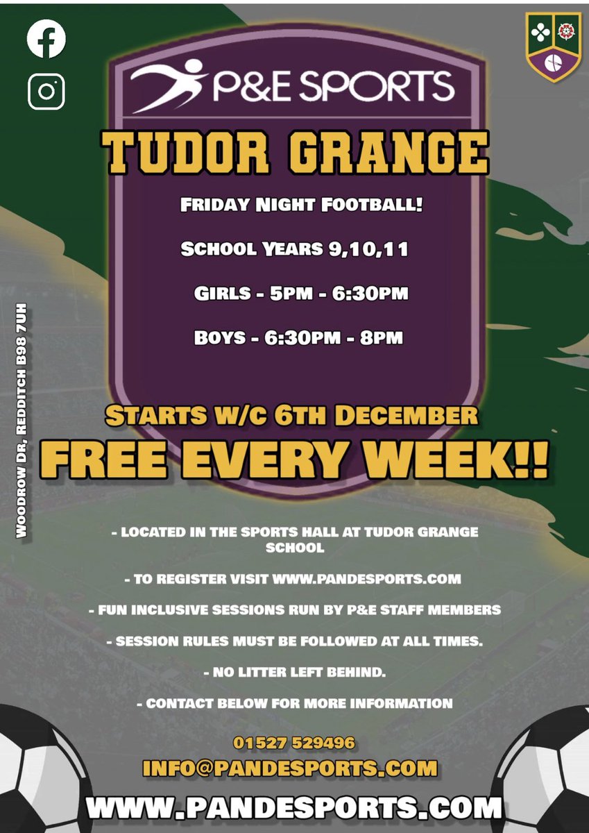 Interested in Friday night football? Free sessions. Please see poster below: