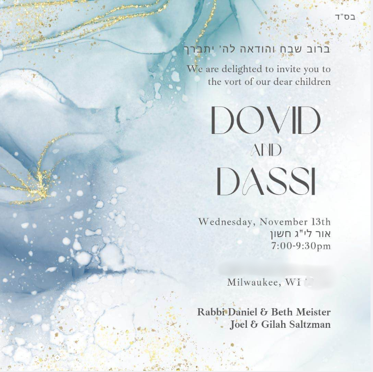 MajorMeaning's tweet photo. Last night, Dovid Meister got engaged to Dassi Saltzman of Milwaukee!
There will be a drop-in "L'chaim" celebration tonight!
DM us for details. https://t.co/oY7wbBNp0E
