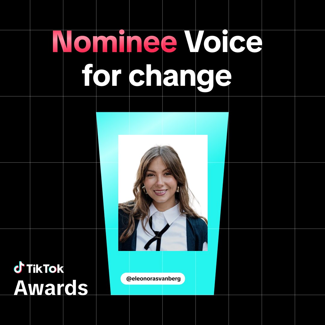 EleonoraSberg's tweet image. Swedish people! 🇸🇪 Jag har blivit shortlistad till årets TikTok Award "Voice for Change" — rösta jättegärna på mig i TikTok appen!! Länk här: snssdk1233.onelink.me/bIdt/03vw47rj