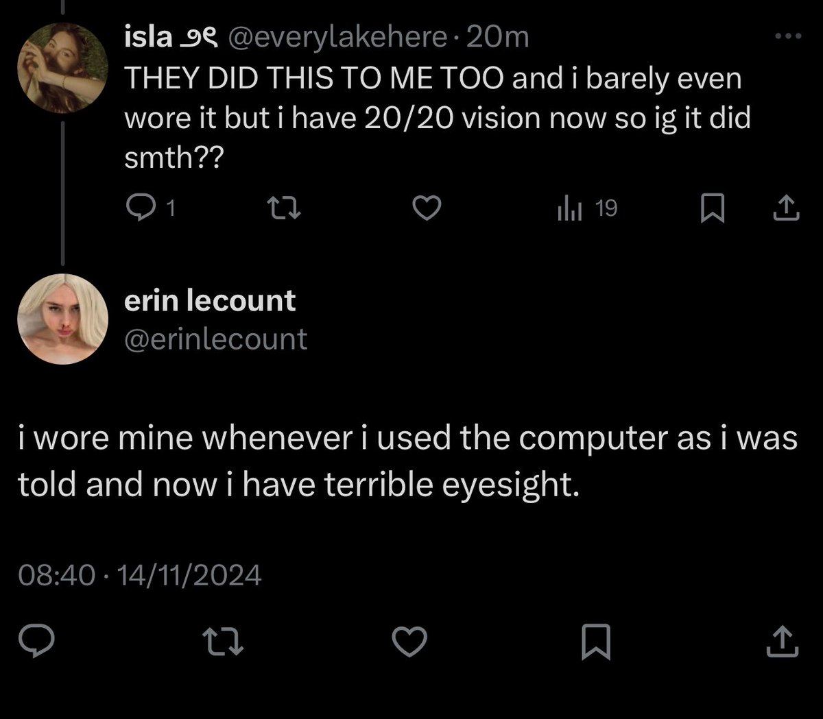 everylakehere's tweet photo. erin and i bonding over the weird shit eye doctors do https://t.co/Z4ATvgLuU5