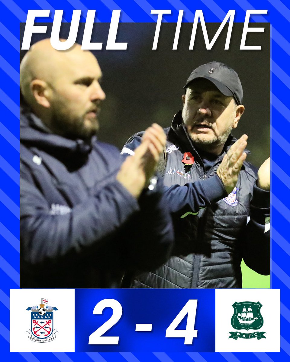 FULL TIME: #ExmouthTownFC 2️⃣-4️⃣ <a href="/Argyle/">Plymouth Argyle FC</a> 

A much improved second half performance from Town, but an impressive Argyle side advance to the next round.