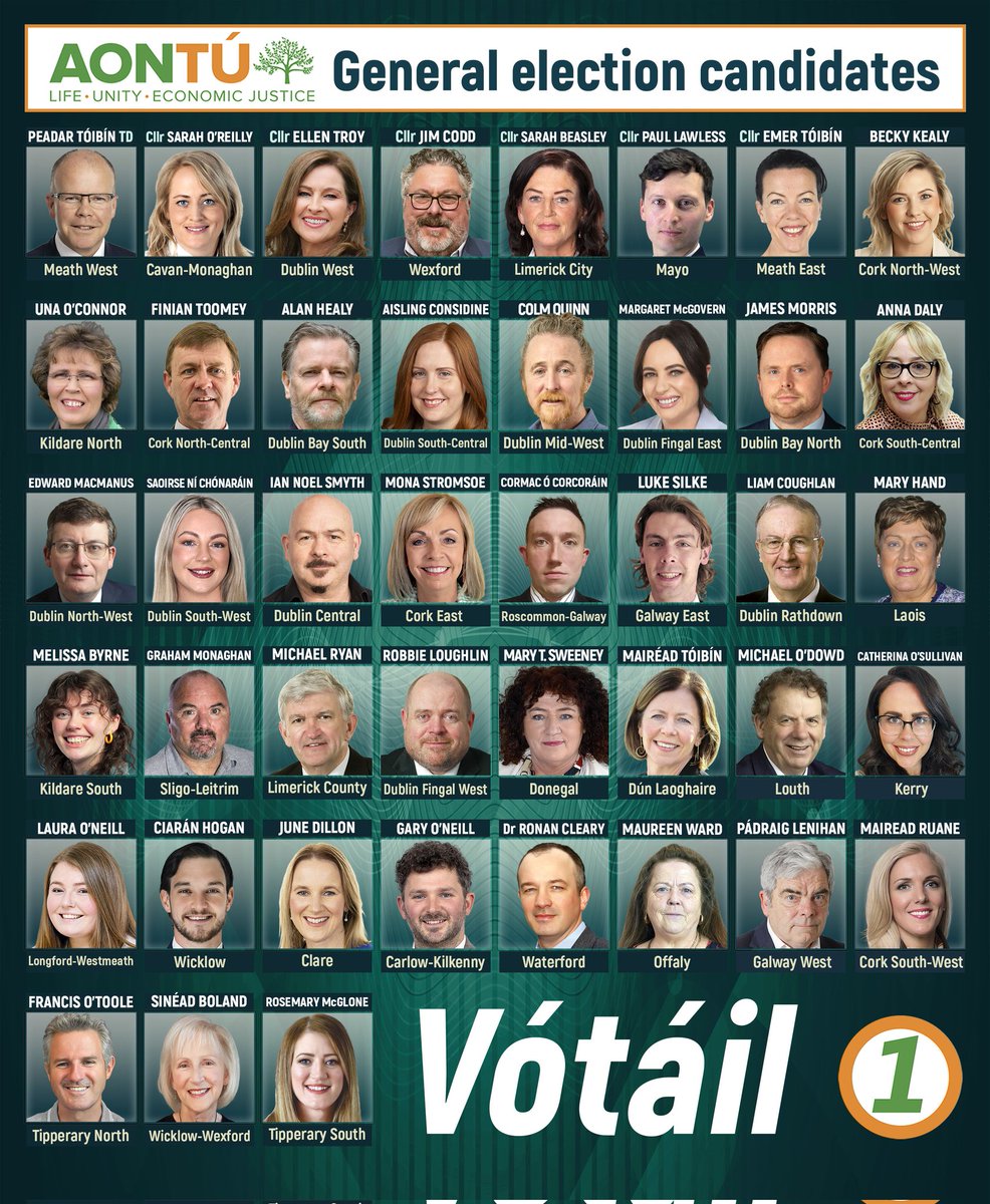 Toibin1's tweet photo. It's a full house. 

For the 1st time, 43 Aontú candidates in 43 constituencies.

In every ballot box in the country, citizens will be able to vote for Aontú.

Join us in  building a real alternative to the damage of this government. 

https://t.co/3XbDPvLKtw https://t.co/jaIuV4ChLf
