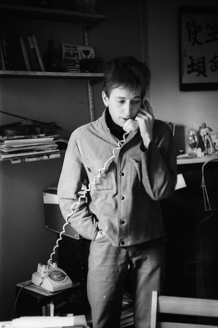 Bob Dylan is on the phone, NYC, early 60s. 📸: Ted Russel. #BobDylan #Dylan