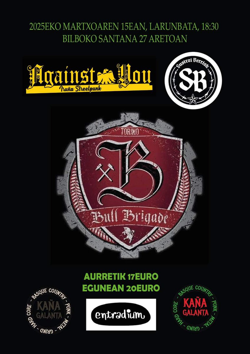 15 de marzo de 2025 en Bilbao,junto a Bull brigade y sustrai berriak. Entradas aqui
entradium.com/events/bull-br…