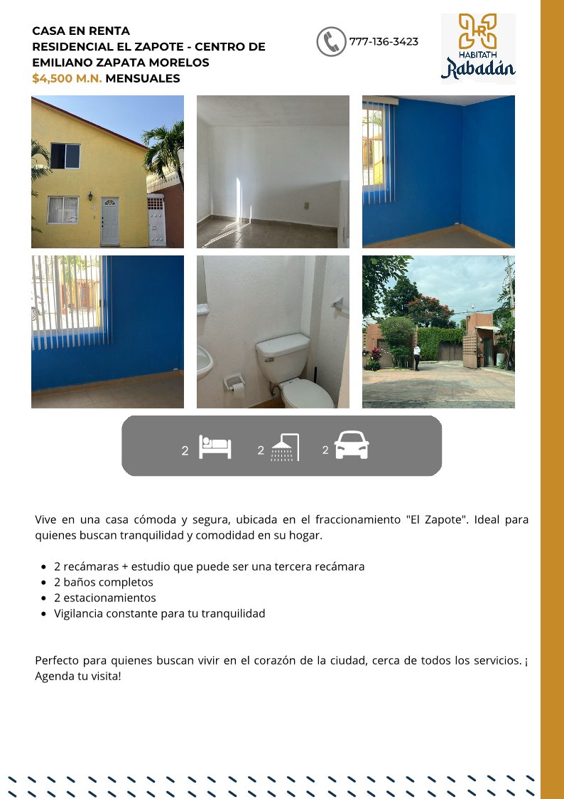 HabitadKw's tweet photo. $4,500 - Casa en Renta en Residencial el Zapote E. Zapata, incluye mantenimiento.
#hogar  #Morelos #alquiler  #EmilianoZpata https://t.co/GOfbp4WOBO