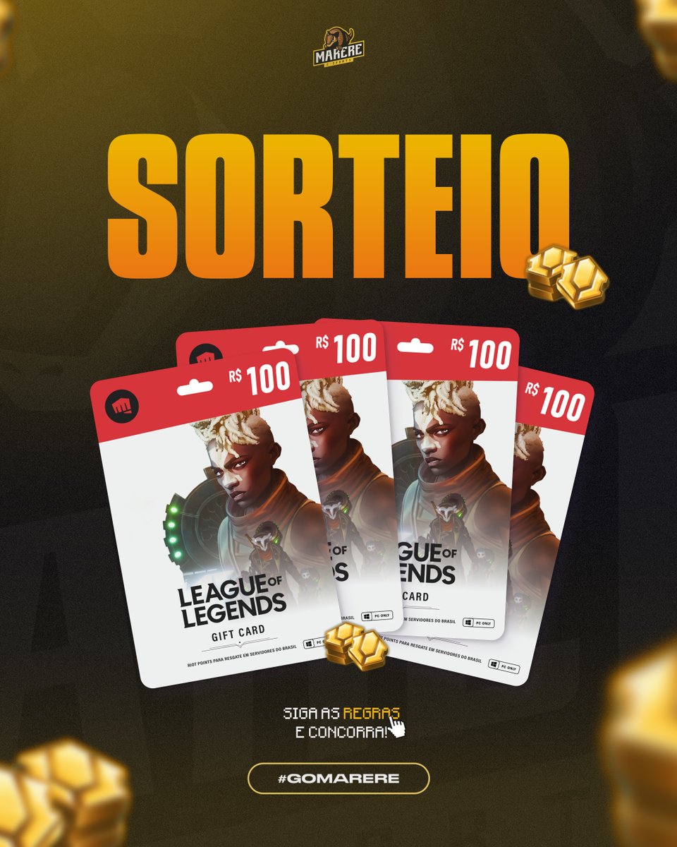 🎉 Concorra a R$100 em RP 🎉

Para participar basta:
☑ Seguir o perfil <a href="/marereesports/">Marere e-Sports</a>
☑ Marcar 2 amigos
☑ Dar like + RT nesse post

O vencedor será divulgado no dia 20 de Novembro aqui no perfil.

#Arcane #LeagueOfLegends 
#Sorteio #RiotPoints
#VaiTatu #GoMarere🦔
