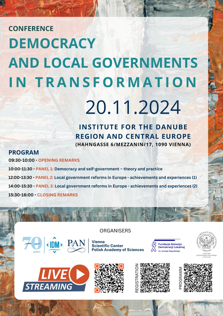 📢 Join us on November 20th for the Conference: "Democracy and Local Governments in Transformation".
📍 Location: IDM and online
🕒 Time: 9:30 - 16:00 CET
1/2