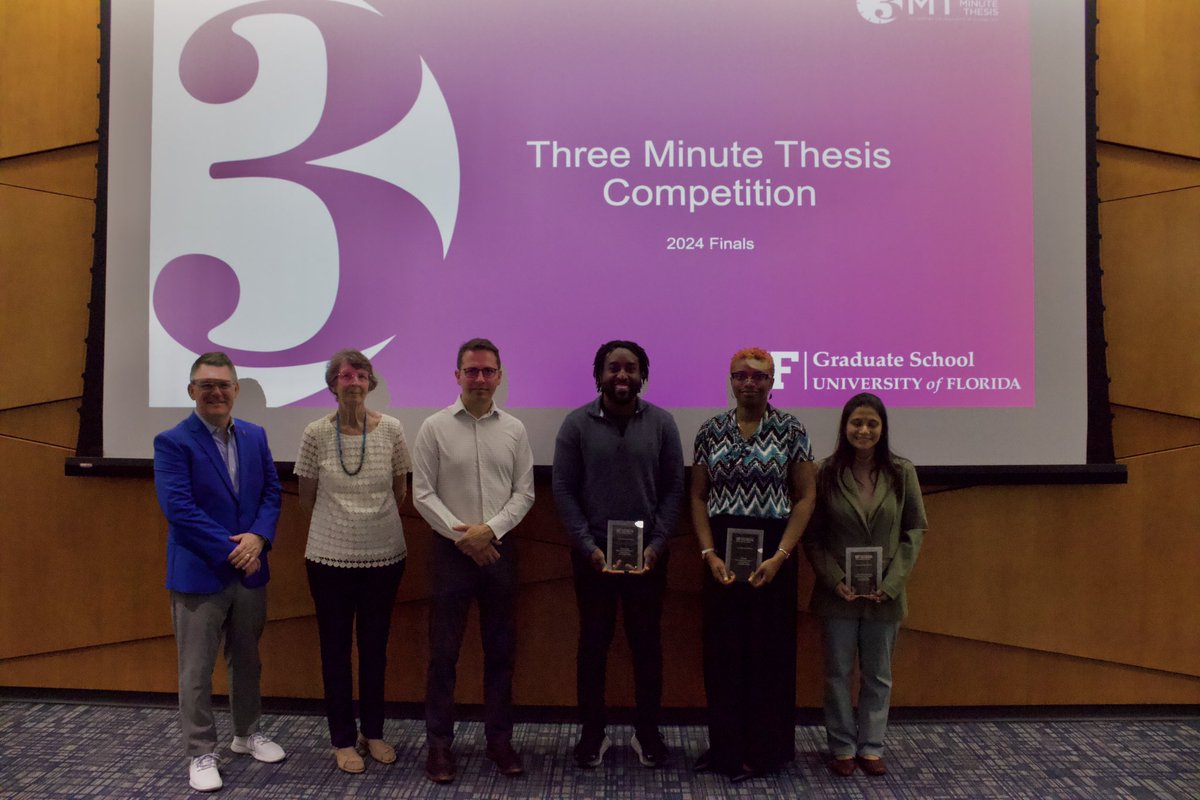 Congratulations to our top three 3MT winners for 2024 — and a round of applause for all who competed this year!

Special thanks to our judges and audience for supporting these brilliant minds!

#3MT2024 #ResearchExcellence #UF#UFGradSchool