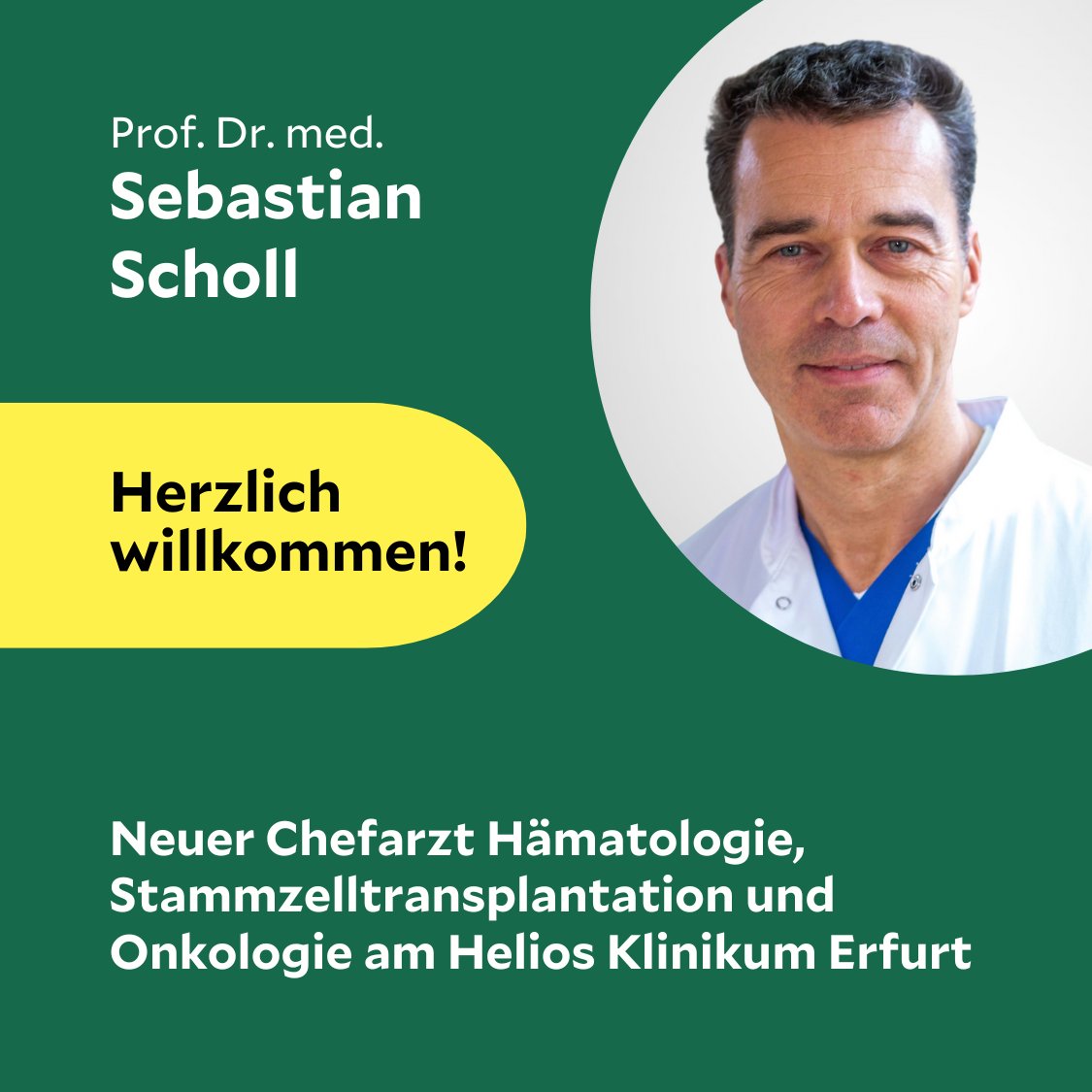 Neuer Chefarzt für #Hämatologie, #Stammzelltransplantation &amp; #Onkologie am <a href="/ErfurtHelios/">Helios Klinikum Erfurt</a>: Prof. Sebastian Scholl bringt über 20 Jahre Erfahrung aus der <a href="/uniklinik_jena/">Uniklinik Jena</a> mit. Willkommen im #TeamFresenius!Herzlichen Dank an Vorgänger Prof. Herbert G. Sayer. #CommittedToLife