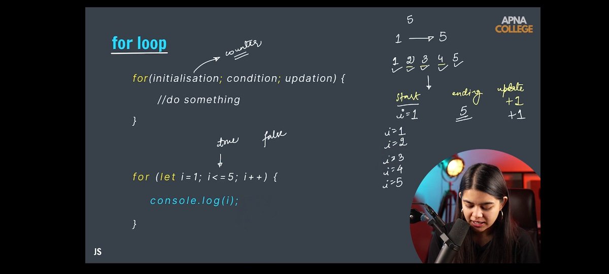 KhanKlamudddin's tweet photo. #100daycode
🚀 Day 4(13-11-2024)🚀

Today I am learn basic Javascript with Apna College 💫

Today topics:
.for loop loop in JS
.print odd number 
. Print even number 
.dry run in JS 
.and many more thing

#coding #CodingChallenge
#Web3 #webdeveloper #WebDevelopment #javascript https://t.co/V5RgpLkMjK